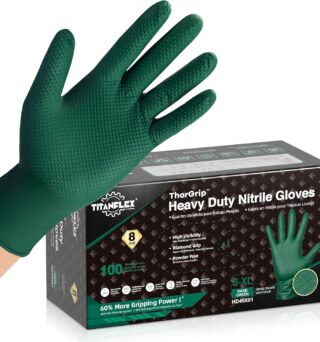 TitanFlex Heavy Duty Industrial Nitrile Gloves with Raised Diamond Texture, 8-mil, Latex Free (Green/Dark Green/Yellow)